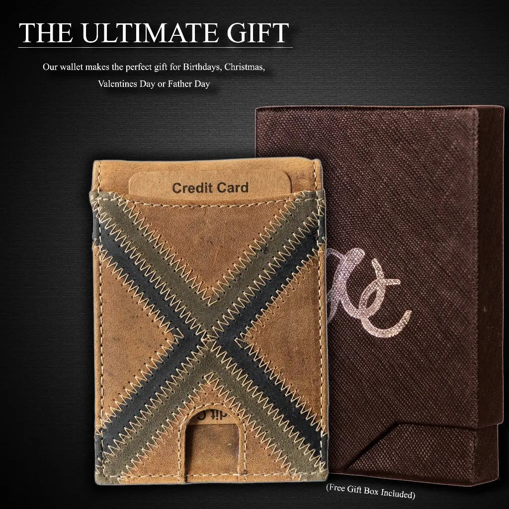 Leather Money Clip Bifold Wallet for Men - Slim RFID Card Holder