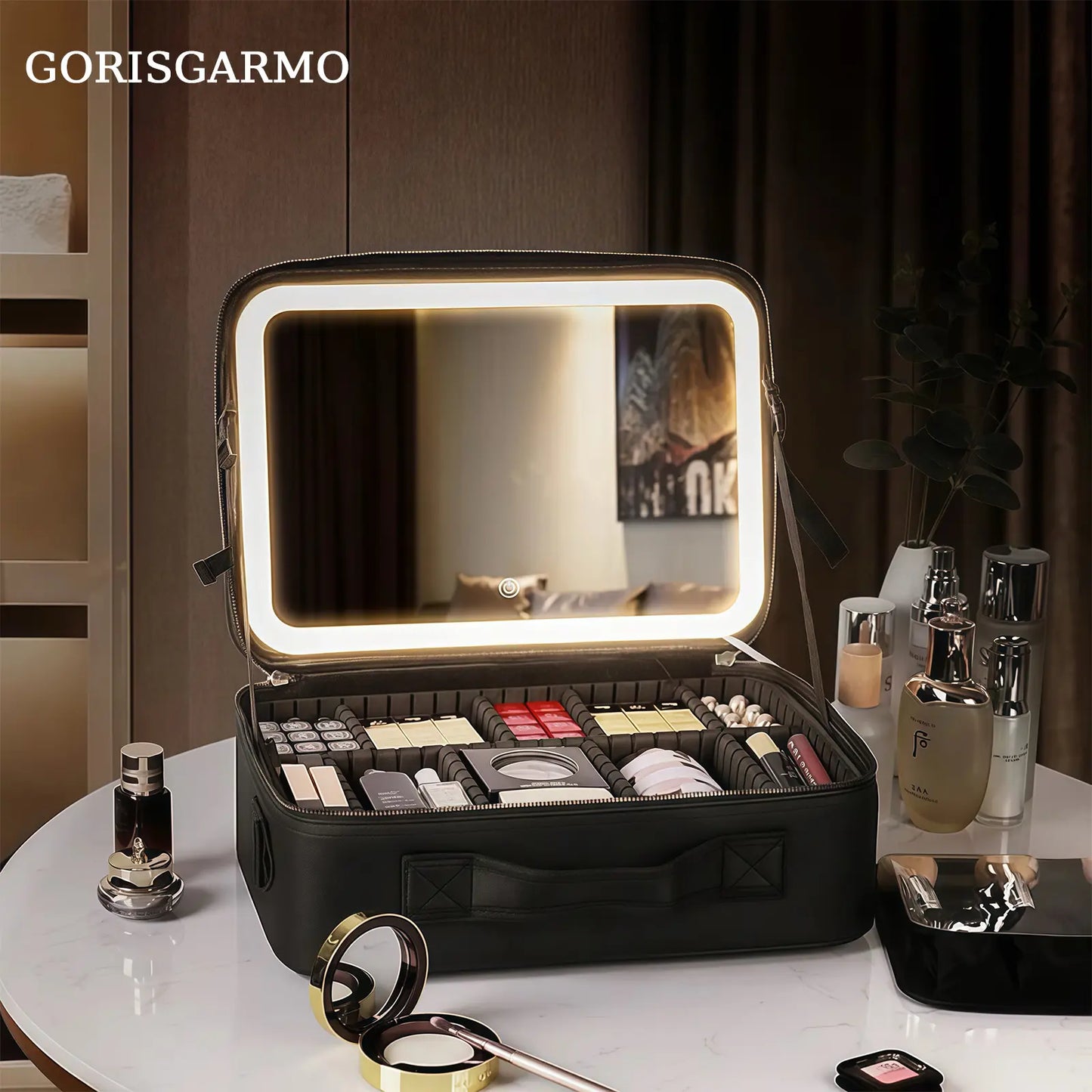GORISGARMO Travel Makeup Bag with LED Mirror