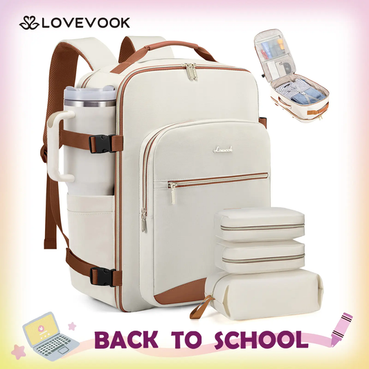 LOVEVOOK Colorblock Carry-On TravelBackpack with 3 Packing Cubes and LaptopCompartment - Personal ltem,TSA-Friendly,Travel Essentials, Airline Approved Travel Bagfor Hiking, Weekend, TikTokShopBackToSchool