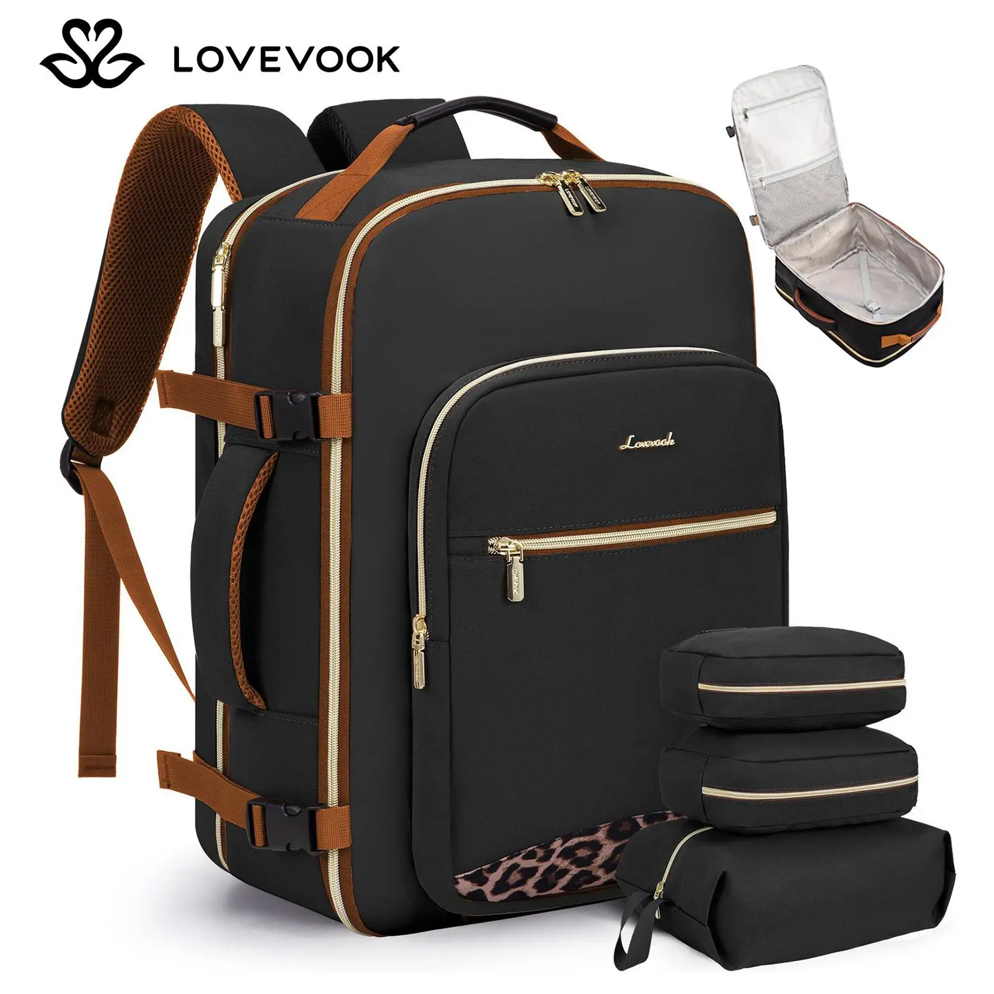 LOVEVOOK Colorblock Carry-On TravelBackpack with 3 Packing Cubes and LaptopCompartment - Personal ltem,TSA-Friendly,Travel Essentials, Airline Approved Travel Bagfor Hiking, Weekend, TikTokShopBackToSchool