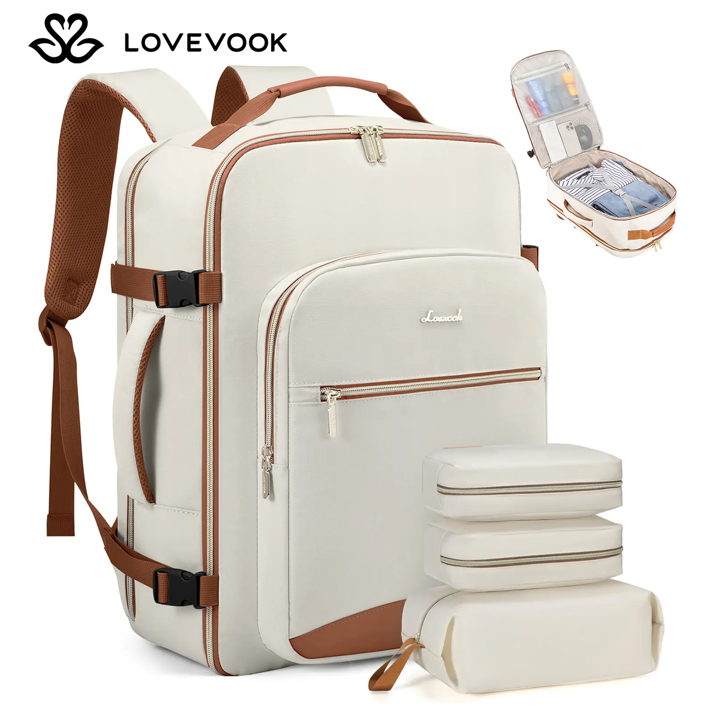 LOVEVOOK Colorblock Carry-On TravelBackpack with 3 Packing Cubes and LaptopCompartment - Personal ltem,TSA-Friendly,Travel Essentials, Airline Approved Travel Bagfor Hiking, Weekend, TikTokShopBackToSchool