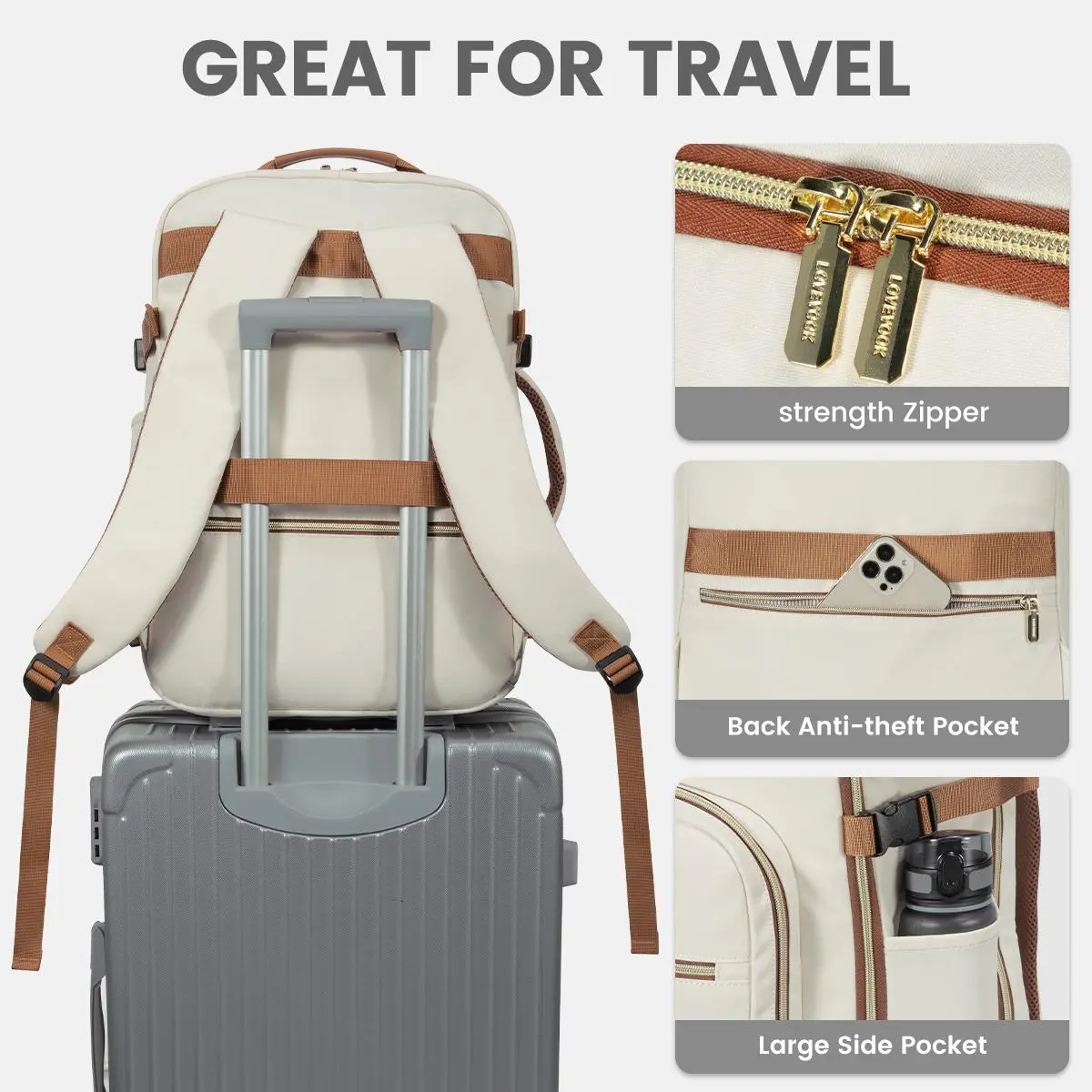 LOVEVOOK Colorblock Carry-On TravelBackpack with 3 Packing Cubes and LaptopCompartment - Personal ltem,TSA-Friendly,Travel Essentials, Airline Approved Travel Bagfor Hiking, Weekend, TikTokShopBackToSchool