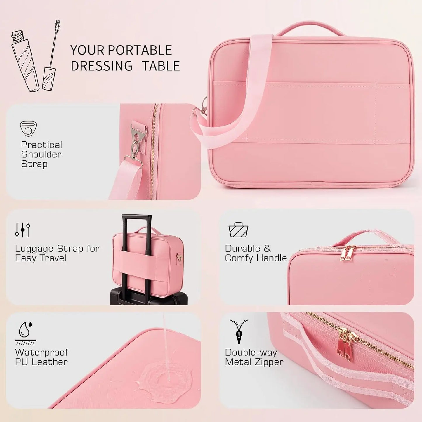 GORISGARMO Travel Makeup Bag with LED Mirror