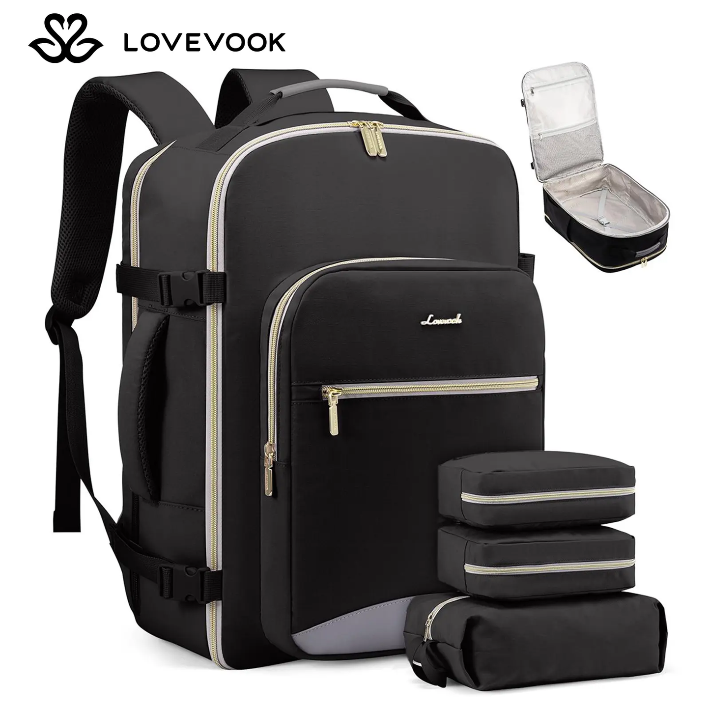 LOVEVOOK Colorblock Carry-On TravelBackpack with 3 Packing Cubes and LaptopCompartment - Personal ltem,TSA-Friendly,Travel Essentials, Airline Approved Travel Bagfor Hiking, Weekend, TikTokShopBackToSchool