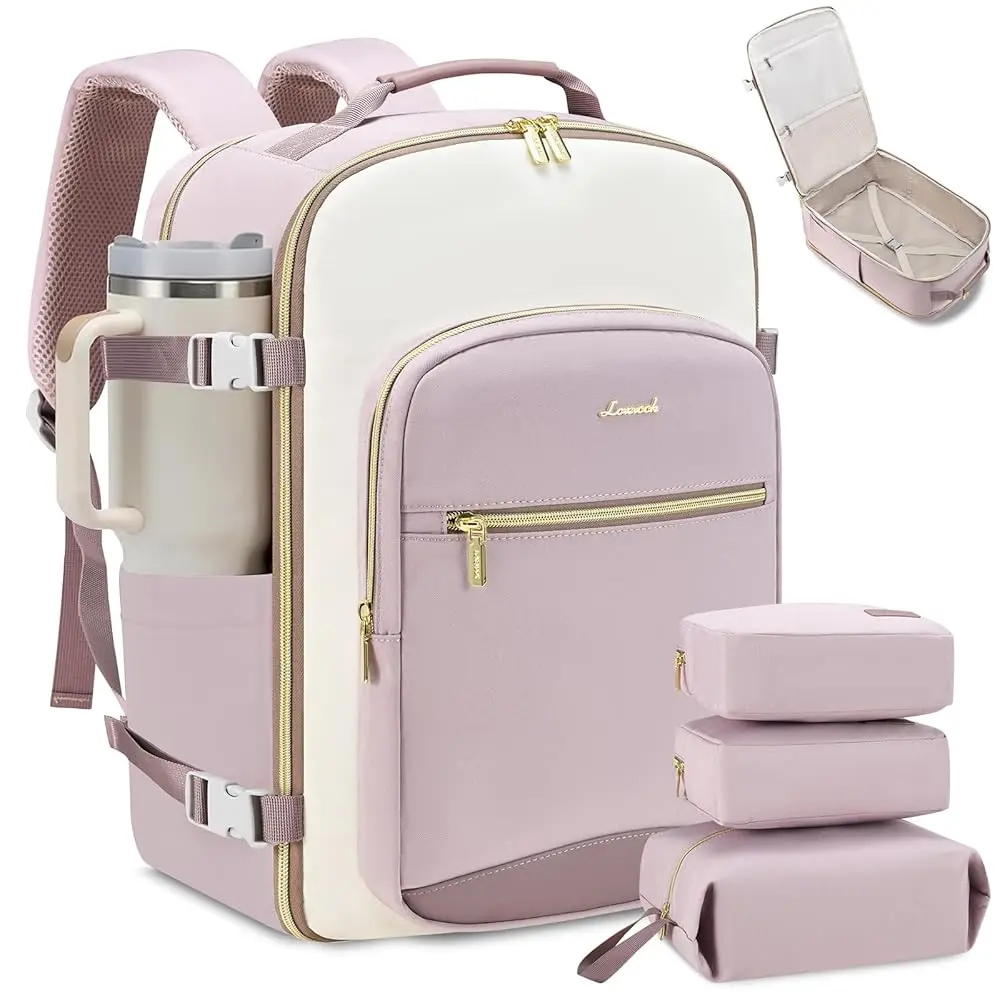 LOVEVOOK Colorblock Carry-On TravelBackpack with 3 Packing Cubes and LaptopCompartment - Personal ltem,TSA-Friendly,Travel Essentials, Airline Approved Travel Bagfor Hiking, Weekend, TikTokShopBackToSchool