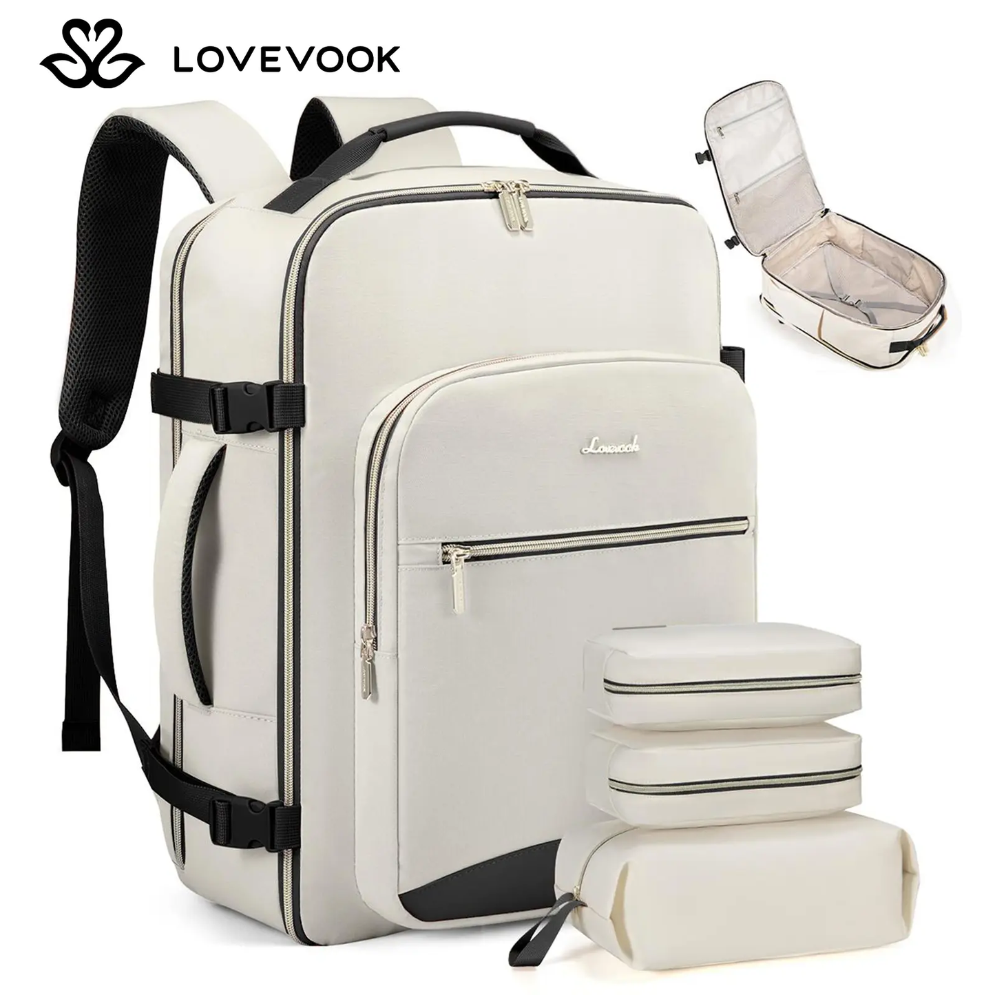 LOVEVOOK Colorblock Carry-On TravelBackpack with 3 Packing Cubes and LaptopCompartment - Personal ltem,TSA-Friendly,Travel Essentials, Airline Approved Travel Bagfor Hiking, Weekend, TikTokShopBackToSchool