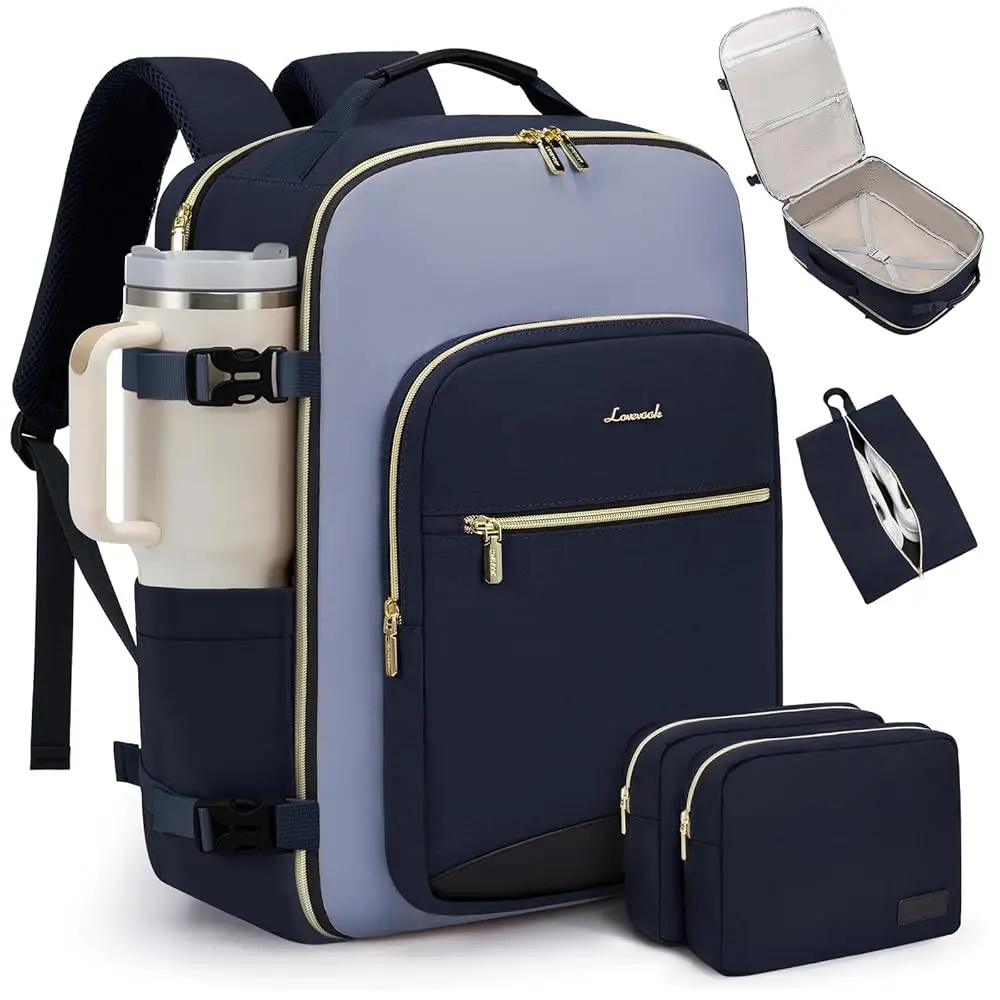 LOVEVOOK Colorblock Carry-On TravelBackpack with 3 Packing Cubes and LaptopCompartment - Personal ltem,TSA-Friendly,Travel Essentials, Airline Approved Travel Bagfor Hiking, Weekend, TikTokShopBackToSchool